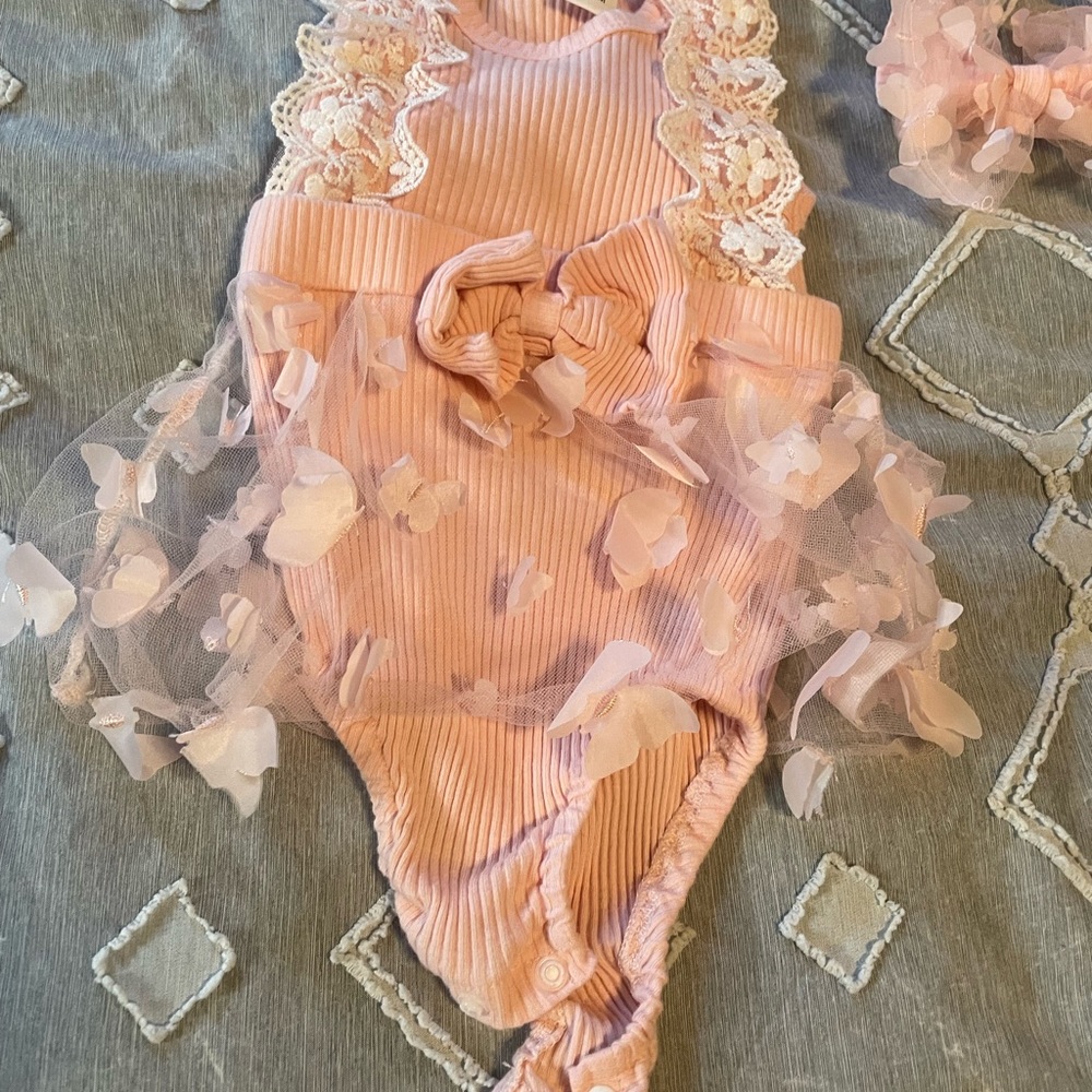 Pink Lace Ruffle Baby One Piece - Picture 5 of 5